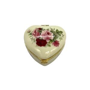 Vintage Formalities Floral Heart Porcelain Hinged Trinket Box by Baum Bros